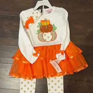 LITTLE LASS Pumpkin Tutu Legging Set with matching headband.  4T NEW WITH TAGS!!